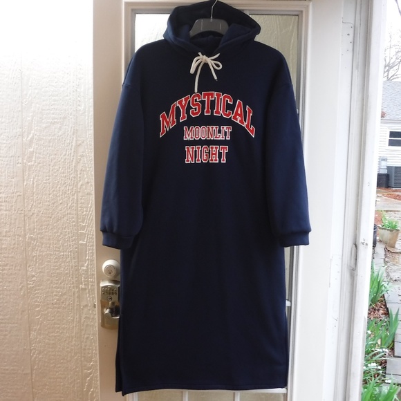 Dazy Dresses & Skirts - DAZY Navy Blue Color Hooded Long Sleeve Fleece Lined Sweatdress